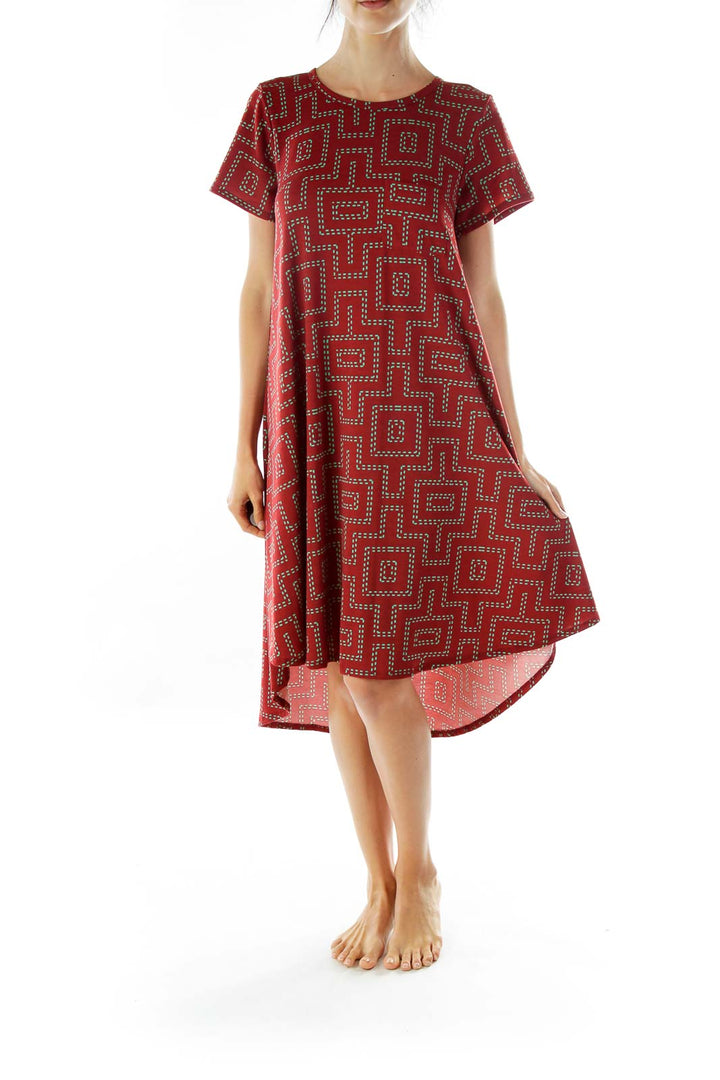 Red Green Loose Printed Dress