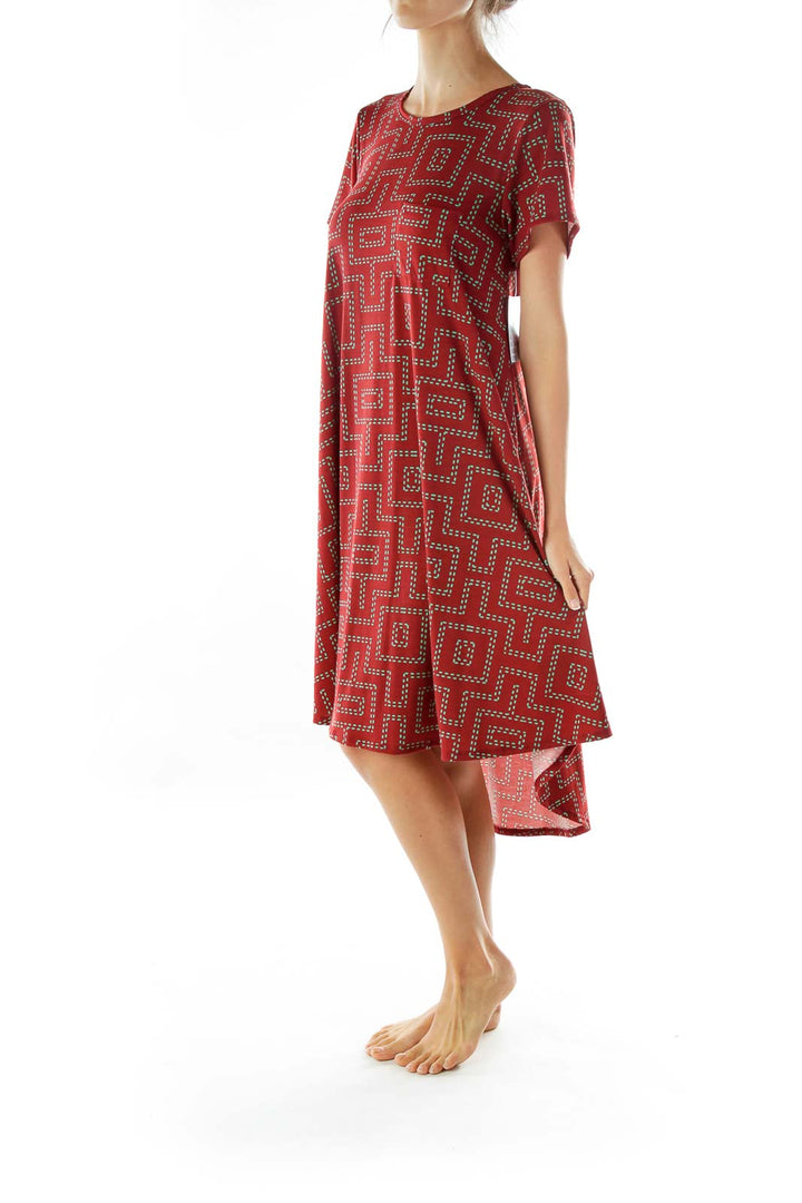 Red Green Loose Printed Dress