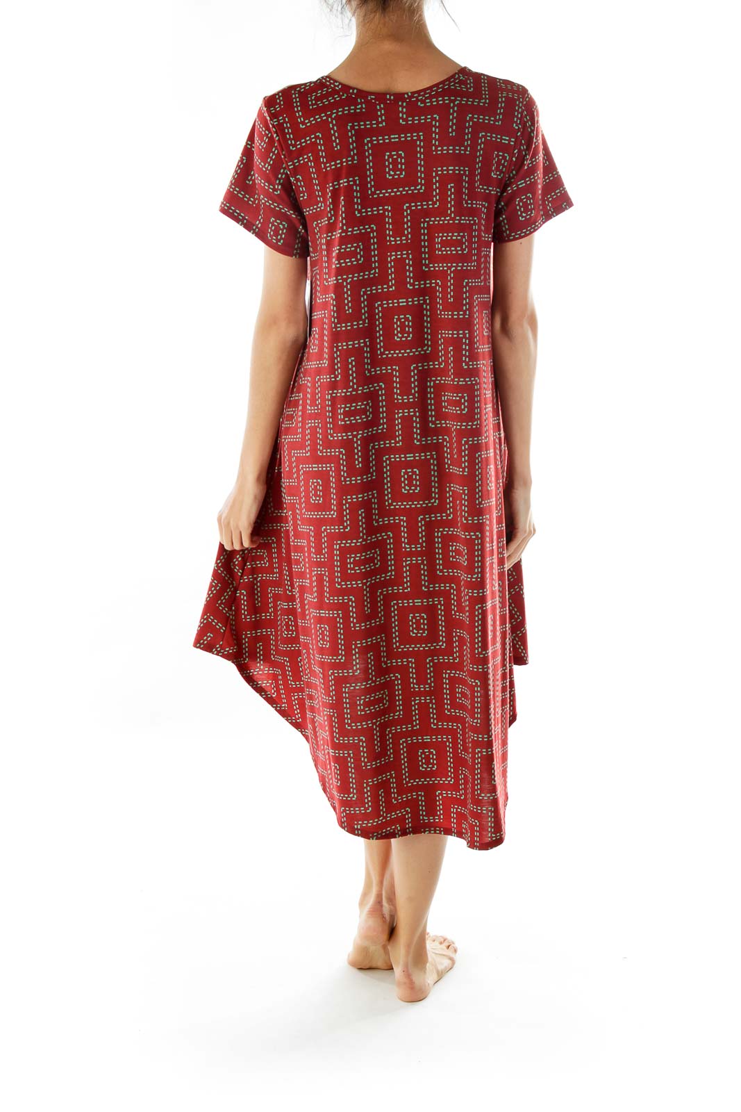 Red Green Loose Printed Dress