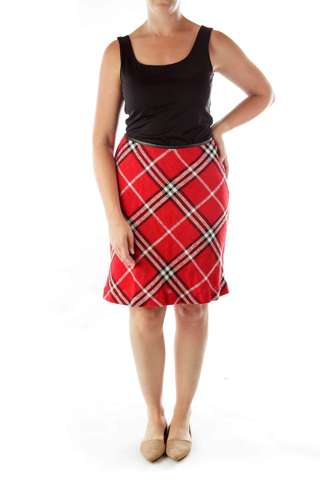 Red Plaid Wool Skirt