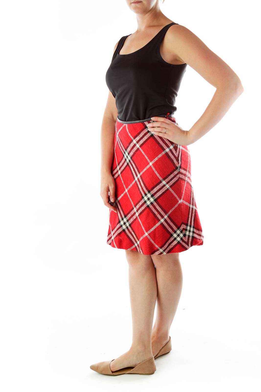 Red Plaid Wool Skirt