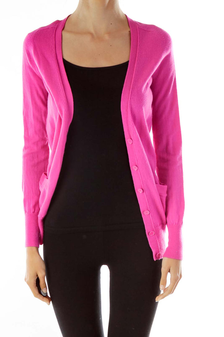 Hot Pink Merino Wool Cardigan