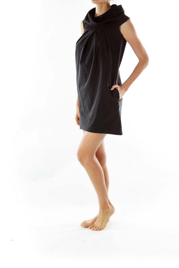 Black Wool Cowl Neck Shift Dress