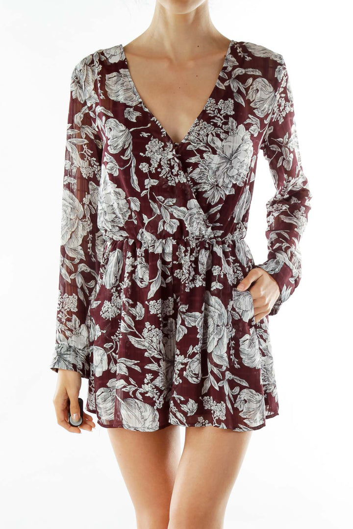 Purple White Floral Romper