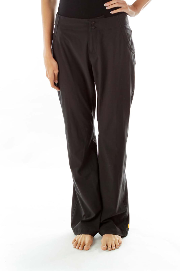 Black Buttoned Straight-Leg Sports Pants