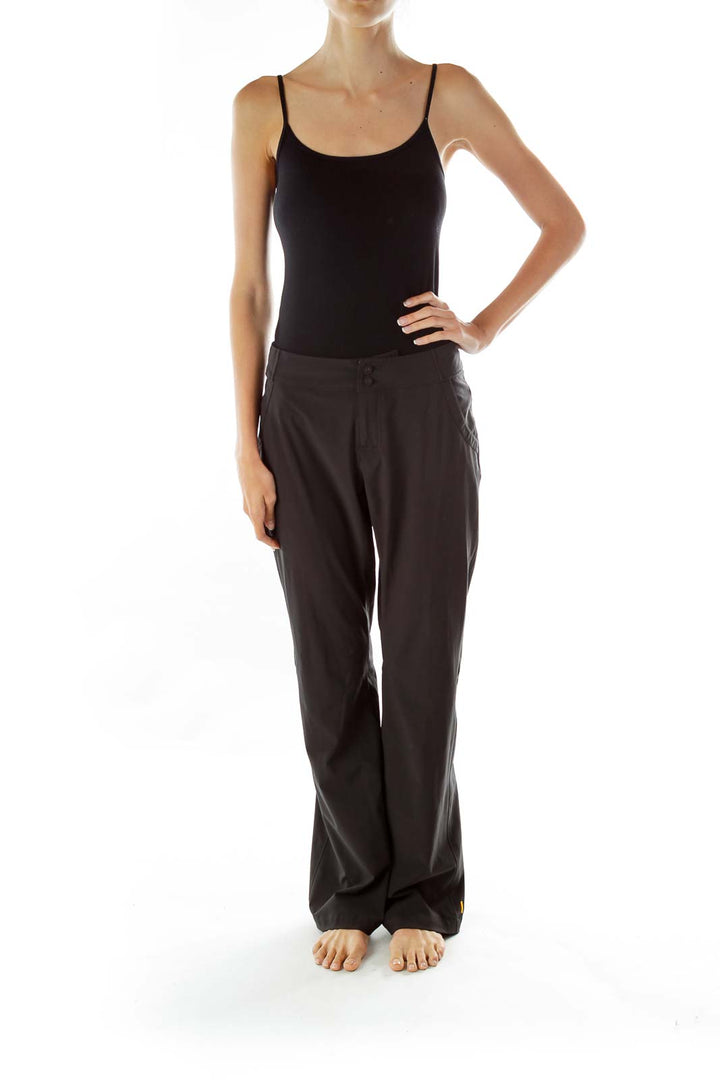 Black Buttoned Straight-Leg Sports Pants