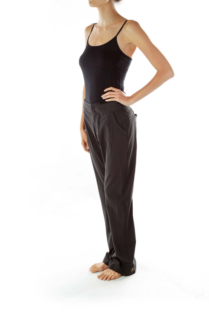 Black Buttoned Straight-Leg Sports Pants