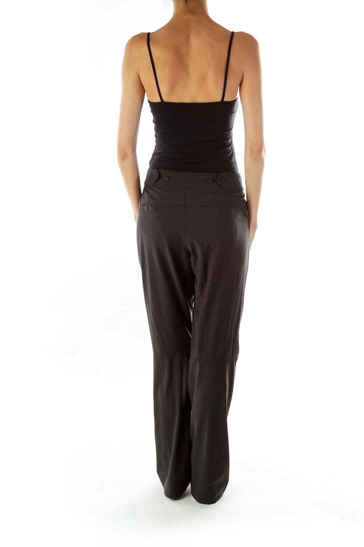 Black Buttoned Straight-Leg Sports Pants