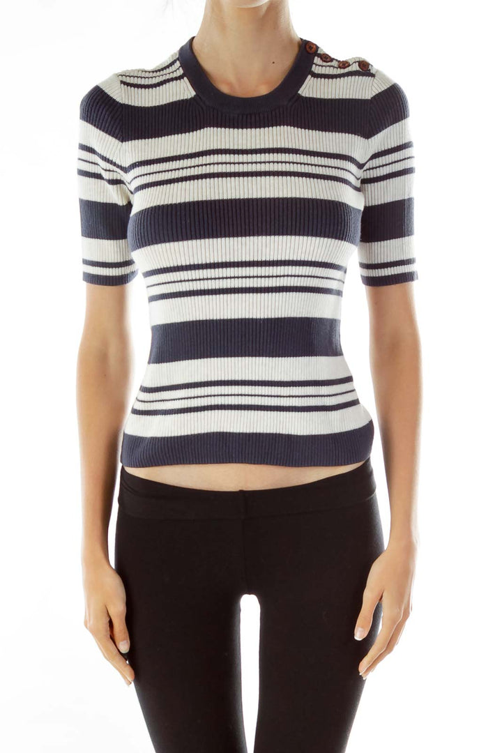 Blue White Striped Knit Sweater