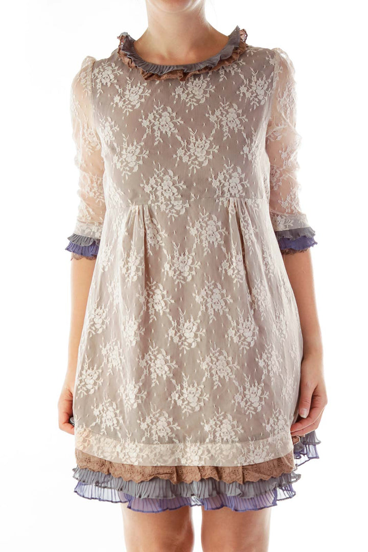 Pink Gray Lace Day Dress