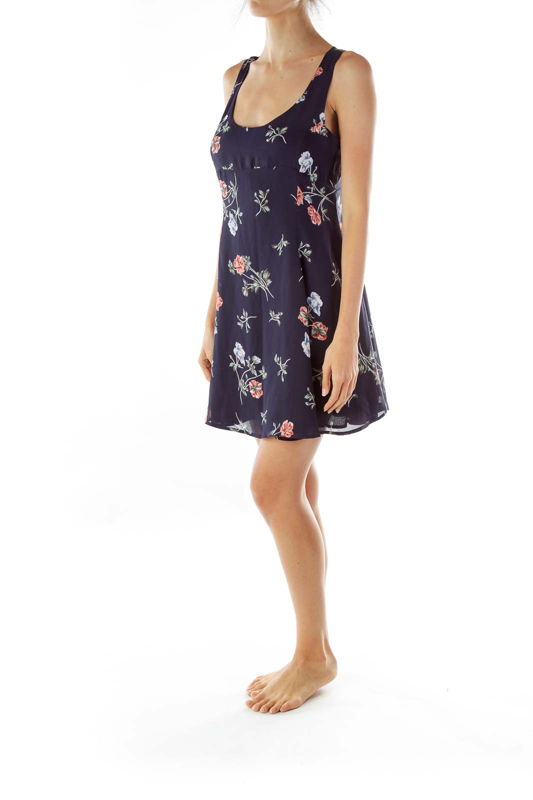 Navy Floral Empire Waist Day Dress