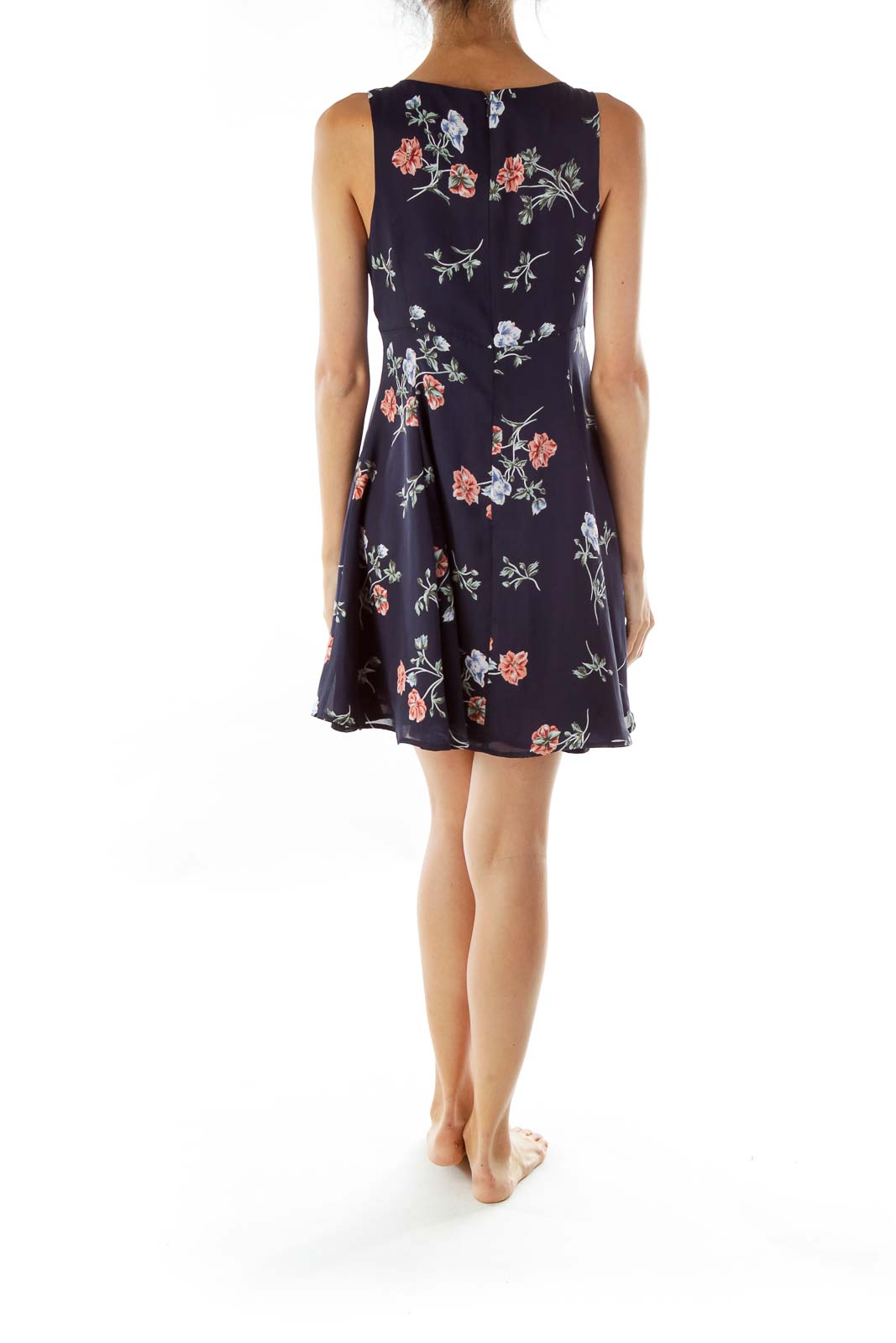 Navy Floral Empire Waist Day Dress