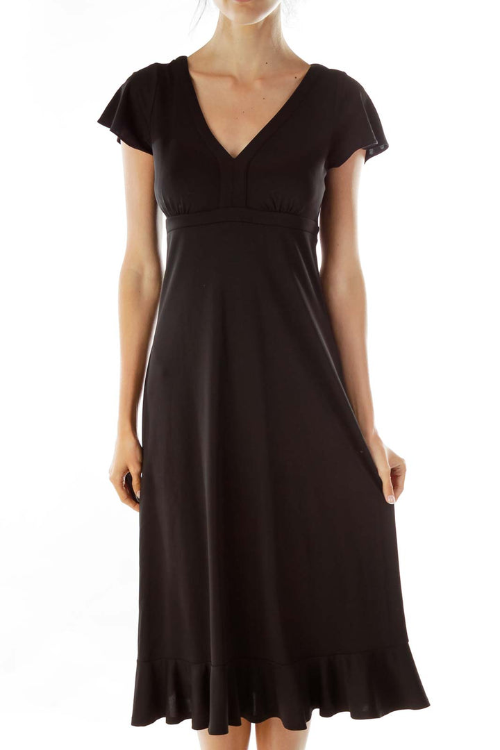 Black V-neck Midi Dress