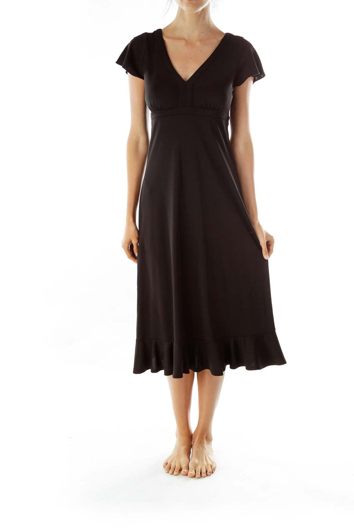 Black V-neck Midi Dress