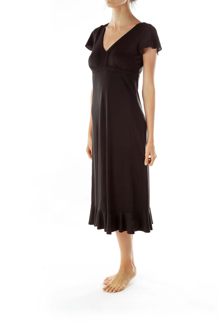 Black V-neck Midi Dress