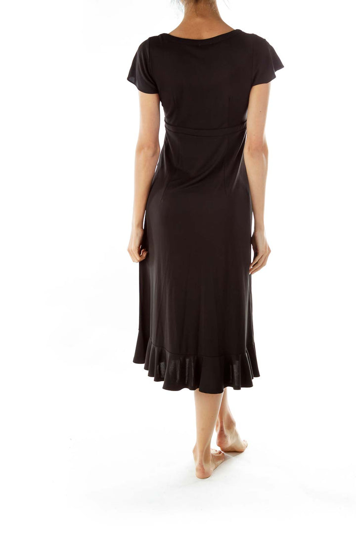 Black V-neck Midi Dress