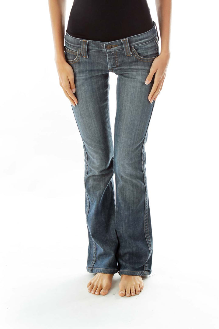 Navy Flared Jeans w/ Heart Pockets