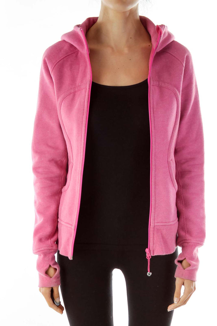 Pink Metallic Hooded Zipup