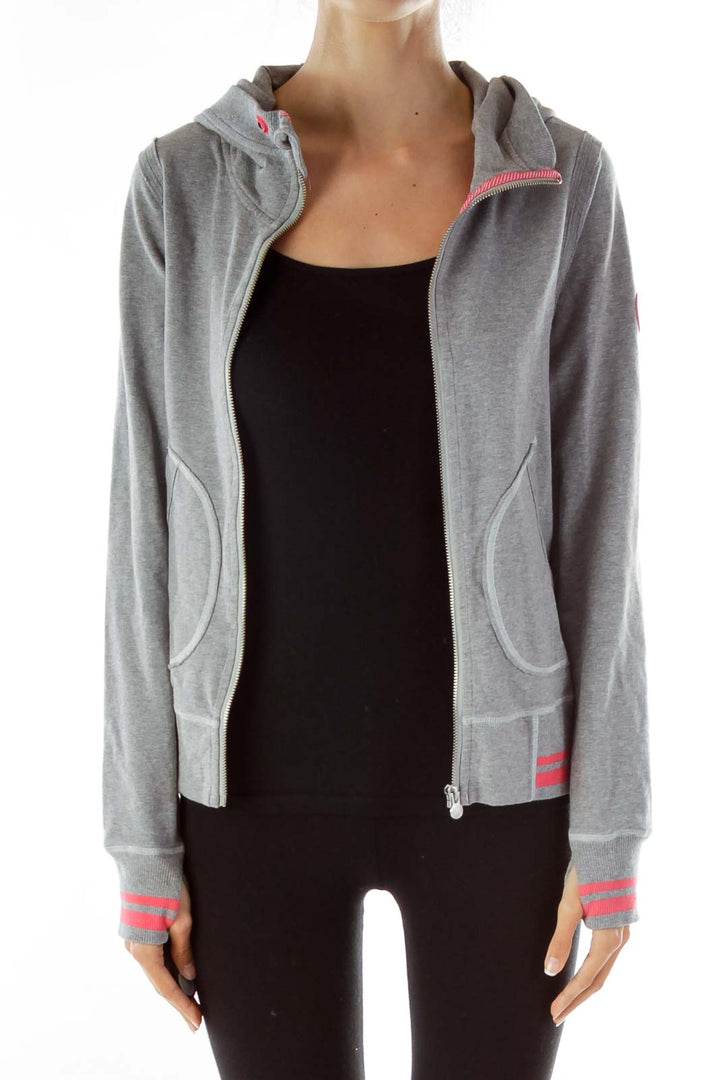 Gray Pink Hooded ZipUp