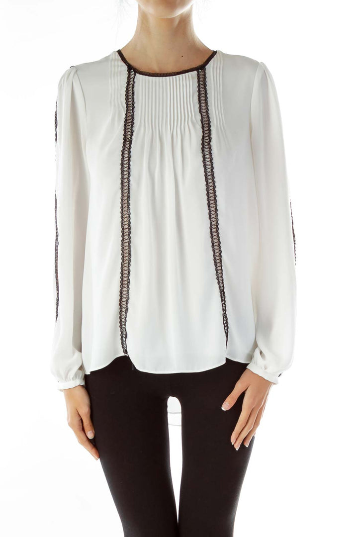 White Black Pleated Blouse