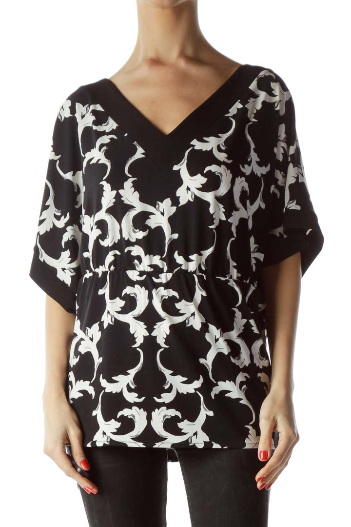 Black White Toile Print Blouse