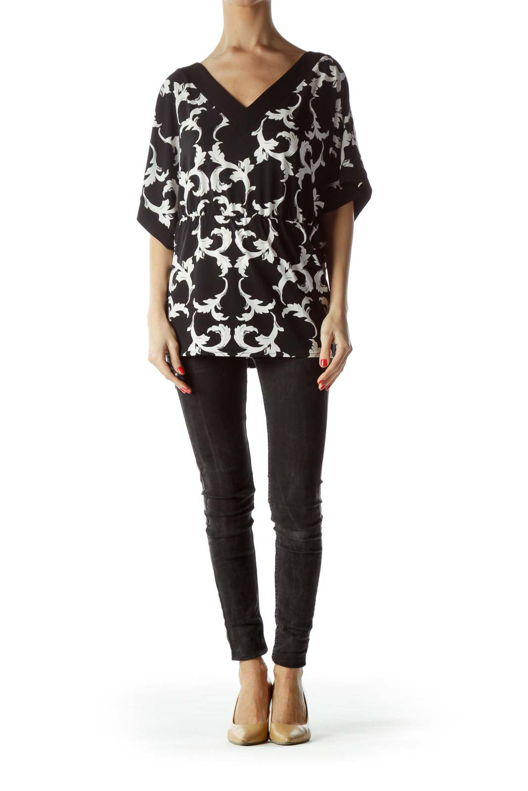 Black White Toile Print Blouse