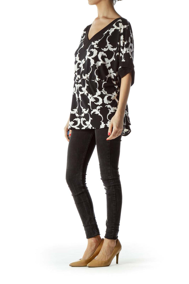 Black White Toile Print Blouse