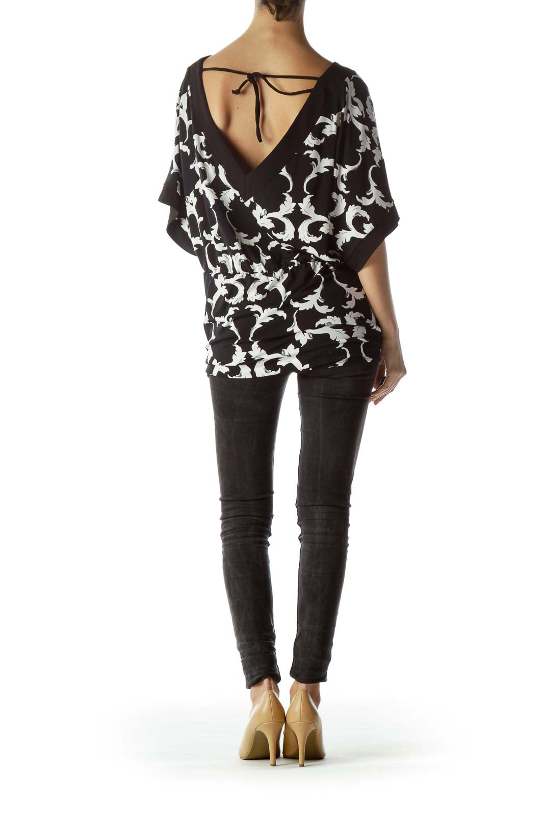 Black White Toile Print Blouse