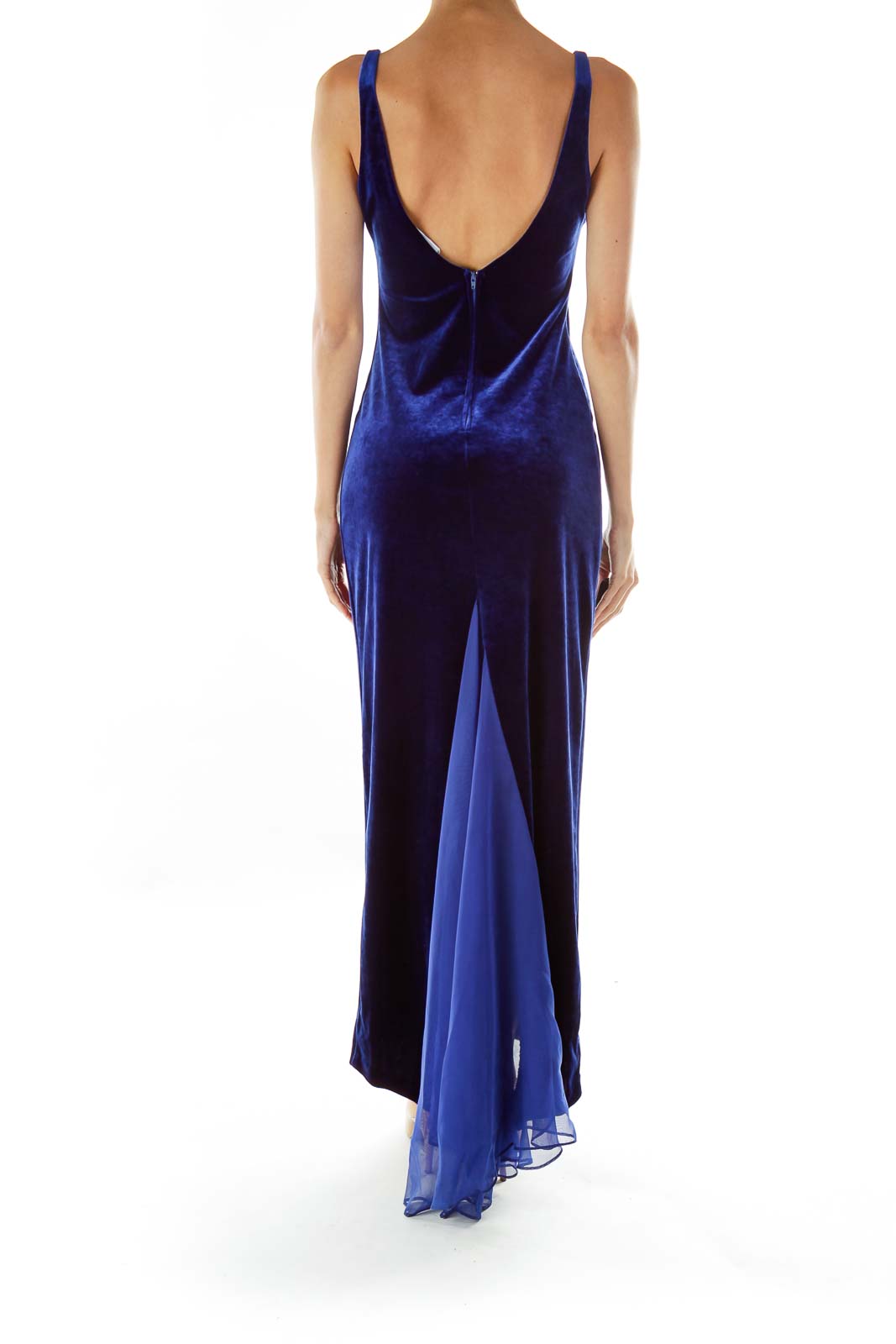 Blue Velvet Sleeveless Maxi Evening Dress