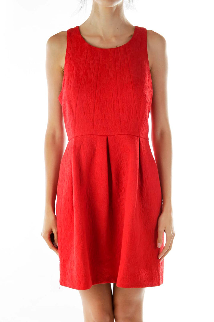 Red Sleeveless Textured Cocktail Dress