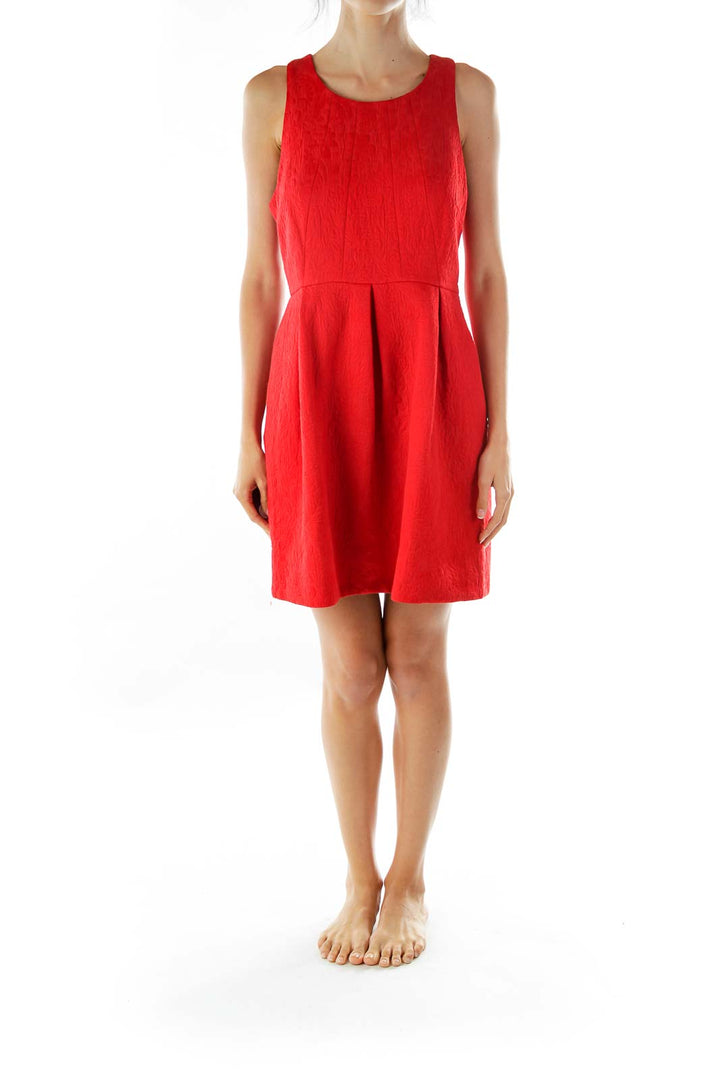 Red Sleeveless Textured Cocktail Dress