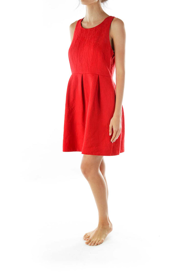 Red Sleeveless Textured Cocktail Dress