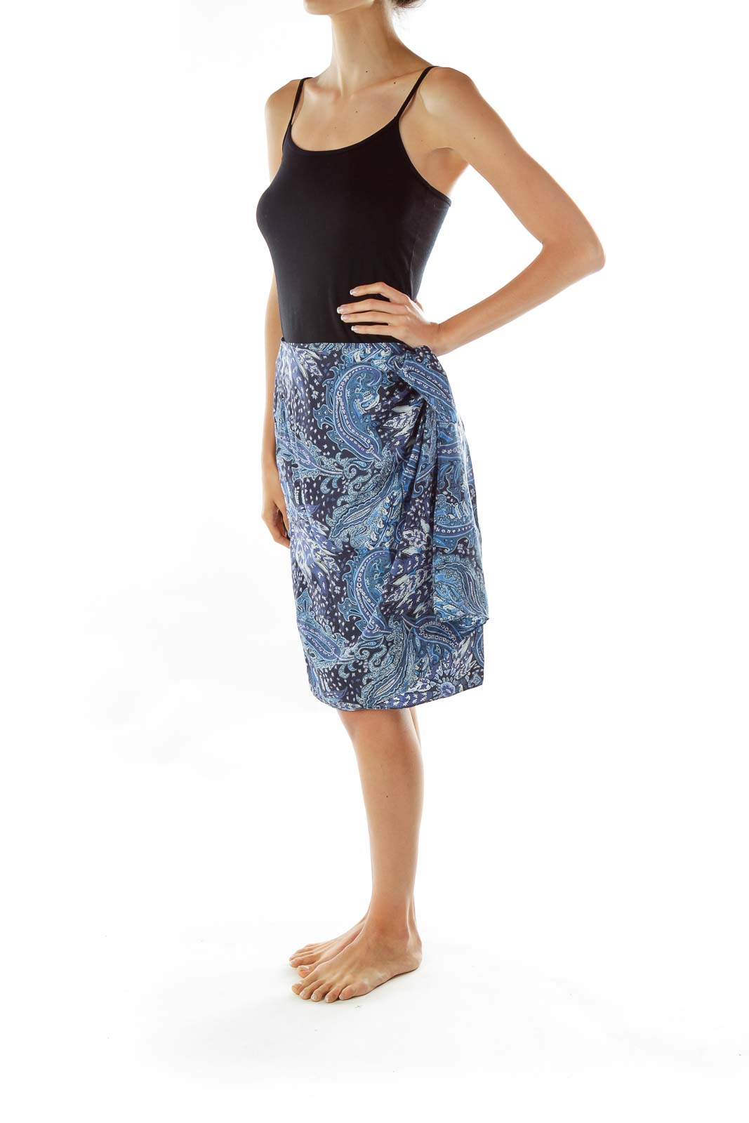 Blue Printed Wrap Mini Skirt