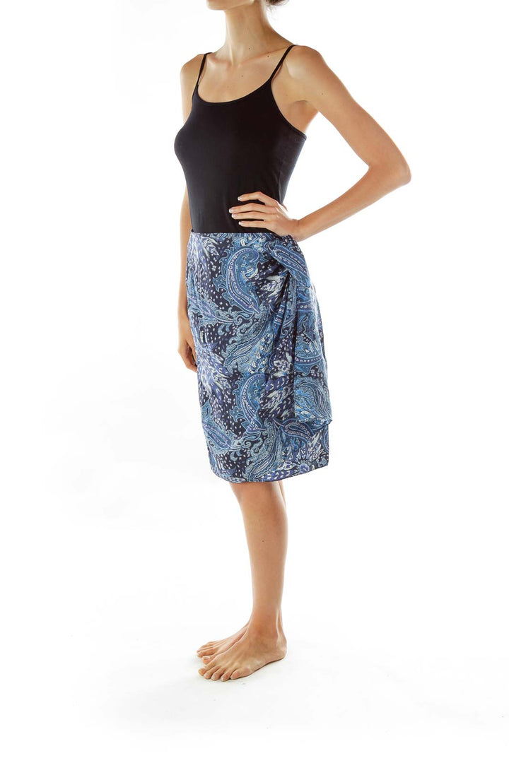 Blue Printed Wrap Mini Skirt