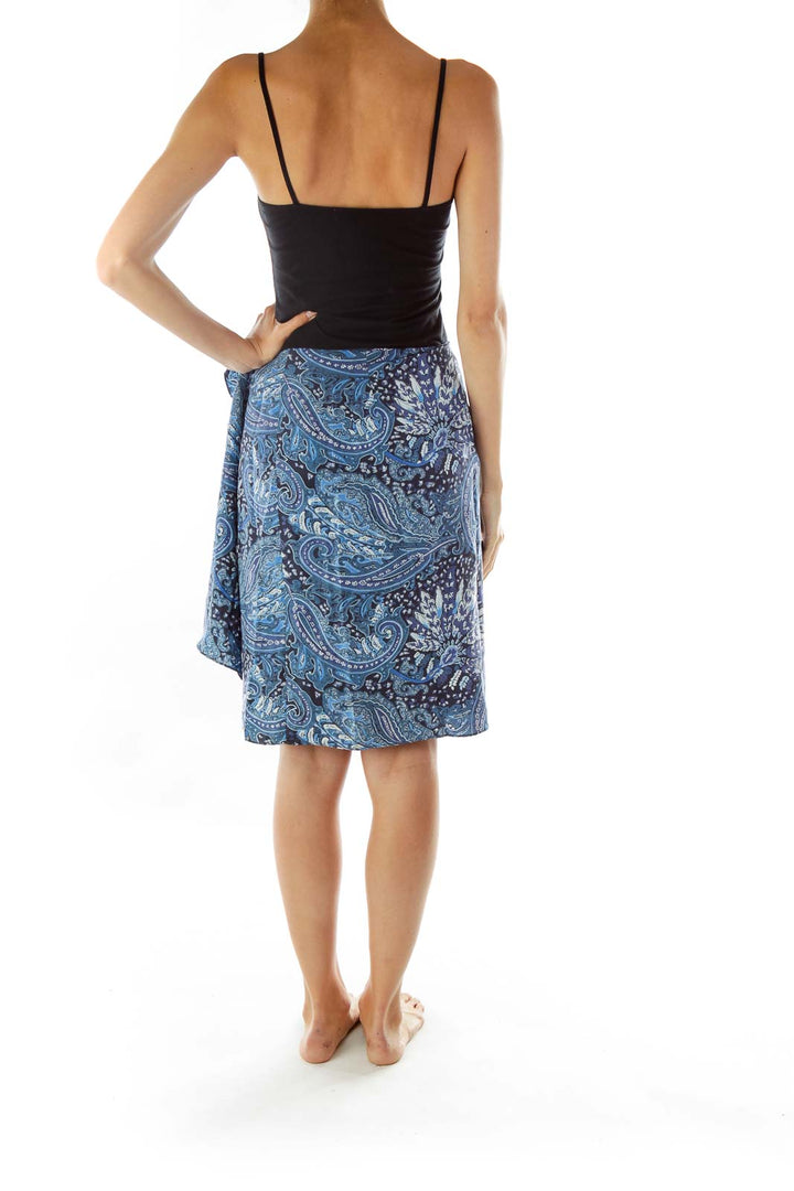 Blue Printed Wrap Mini Skirt