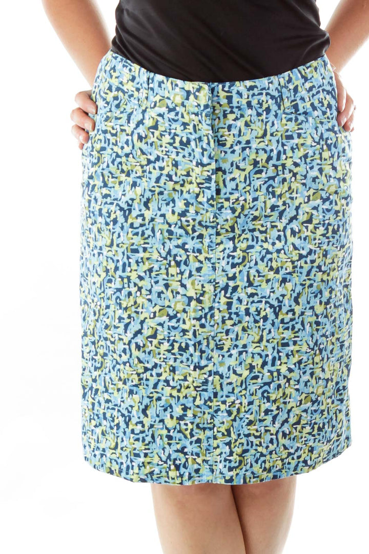 Petite Blue Green Printed A-line Skirt