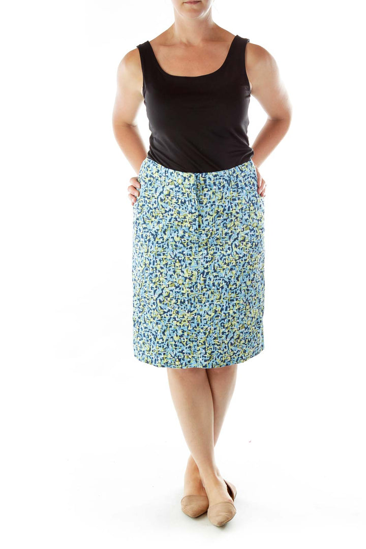 Petite Blue Green Printed A-line Skirt