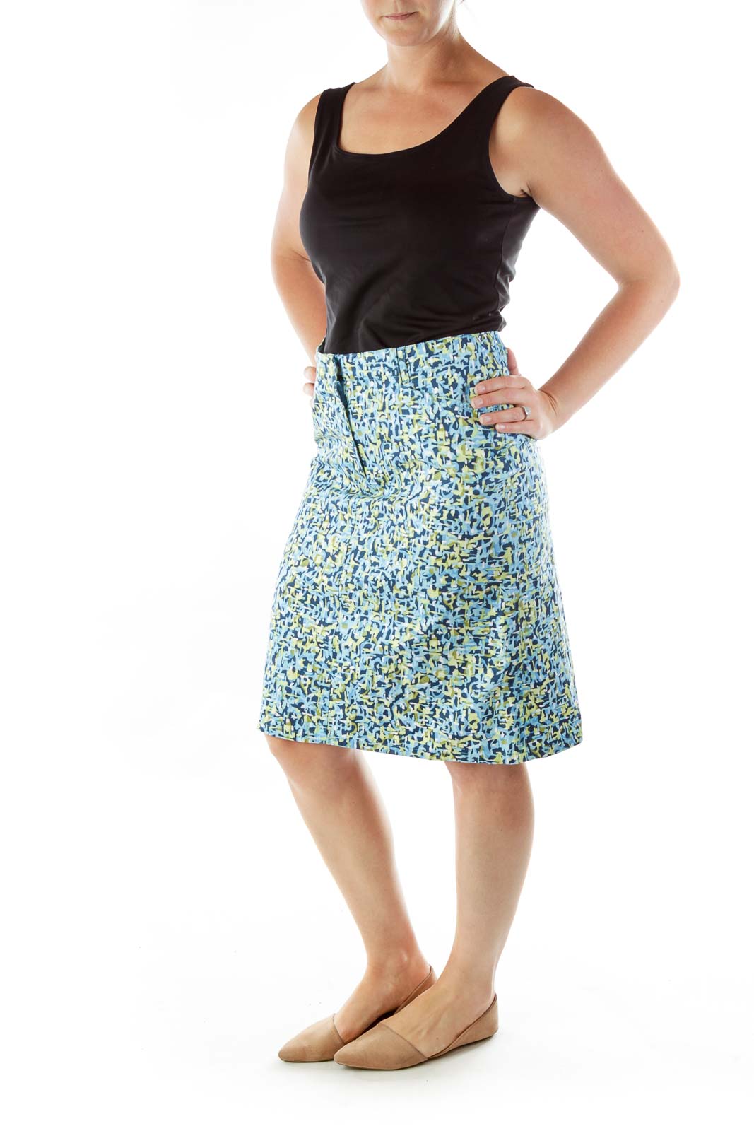 Petite Blue Green Printed A-line Skirt