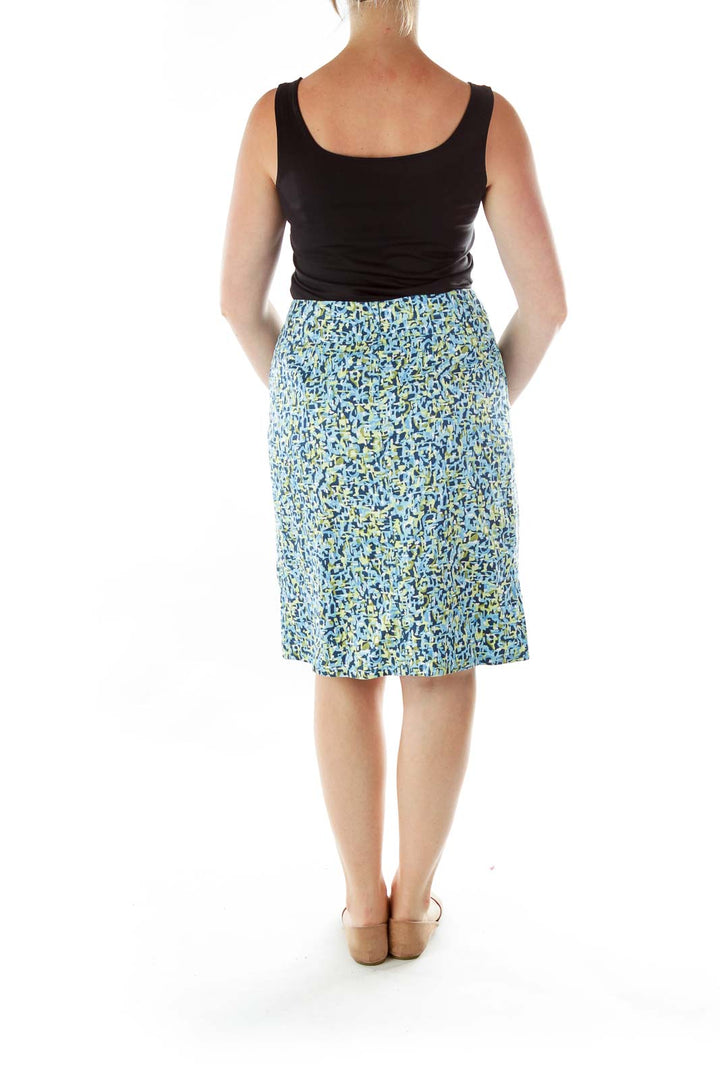 Petite Blue Green Printed A-line Skirt