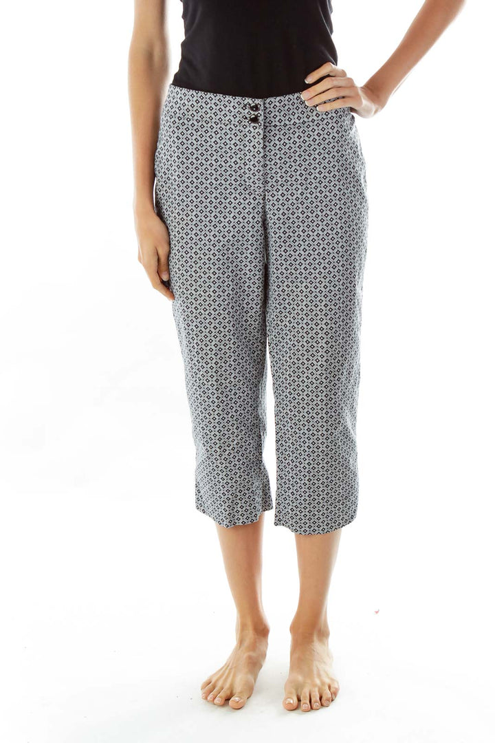 Petite Black White Print Straight-Leg Pants