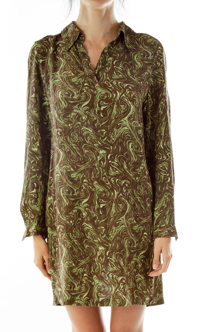 Green Vintage Print Shirt Dress