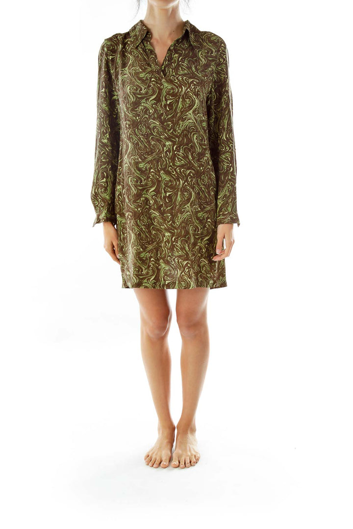 Green Vintage Print Shirt Dress