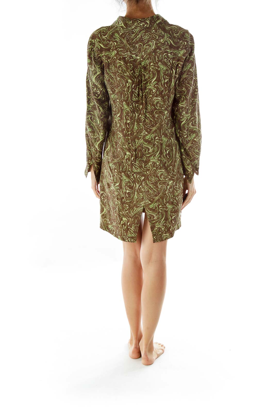 Green Vintage Print Shirt Dress