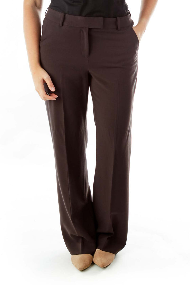 Brown Straight-Leg Slacks