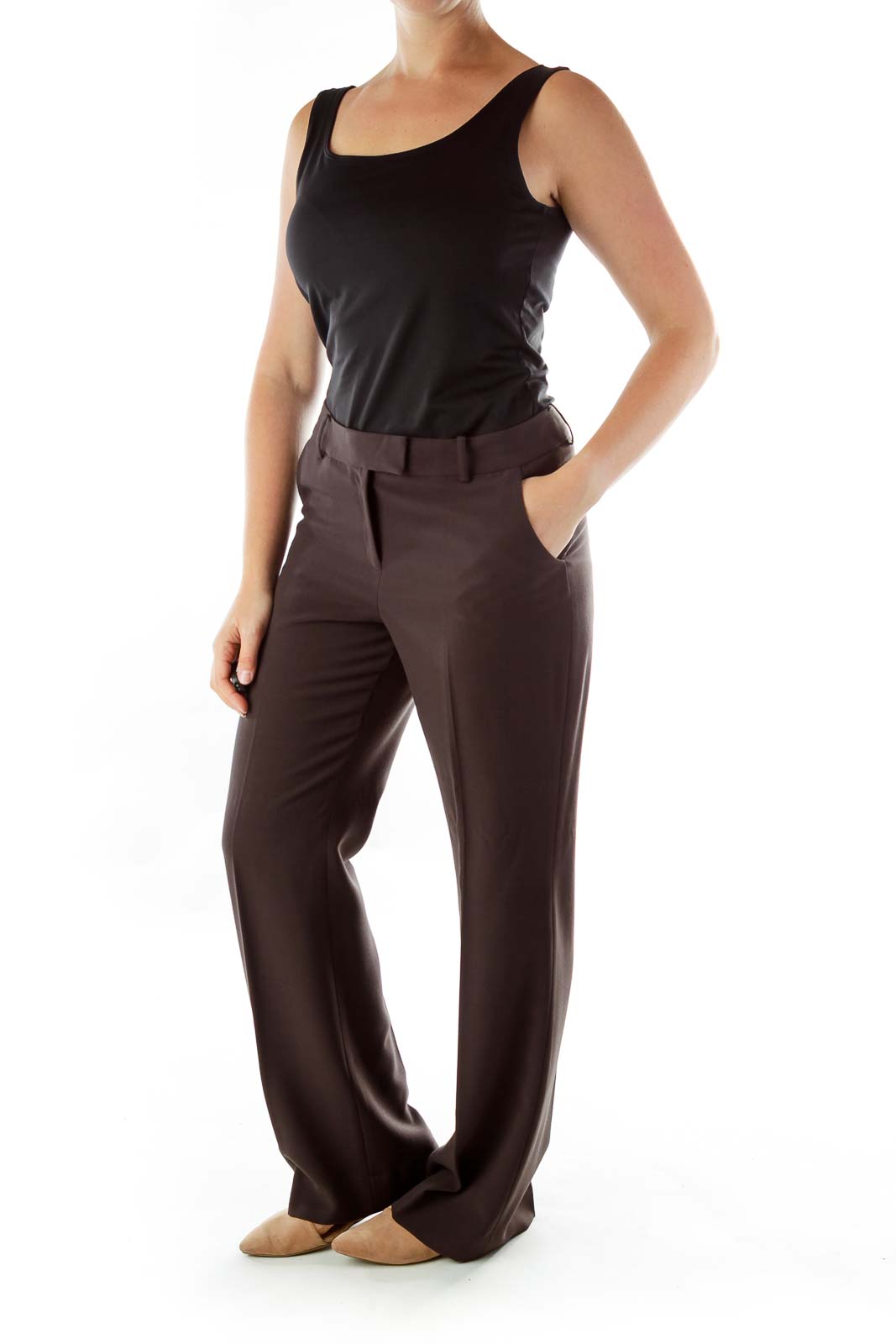 Brown Straight-Leg Slacks