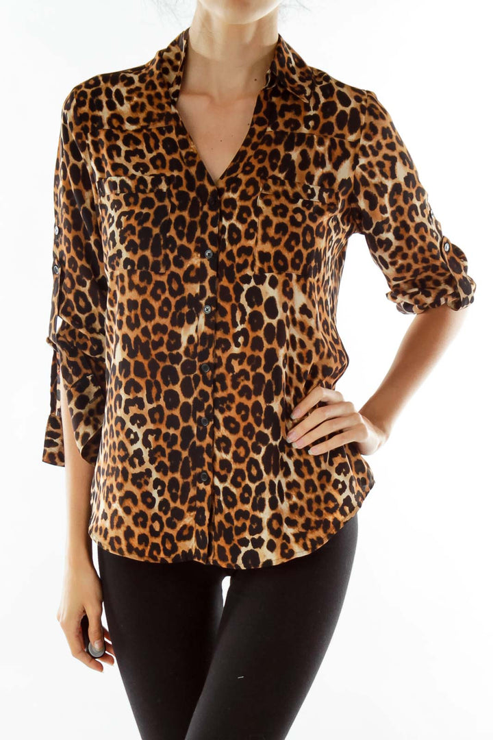 Black Brown Leopard Print Blouse