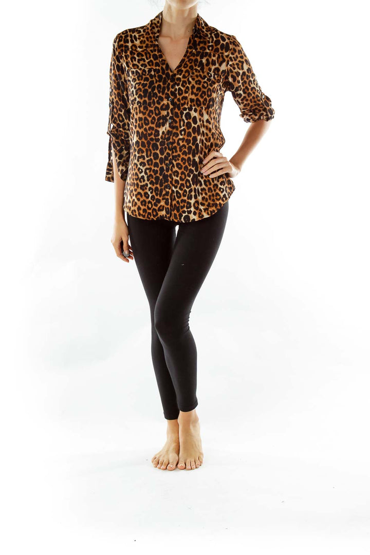 Black Brown Leopard Print Blouse