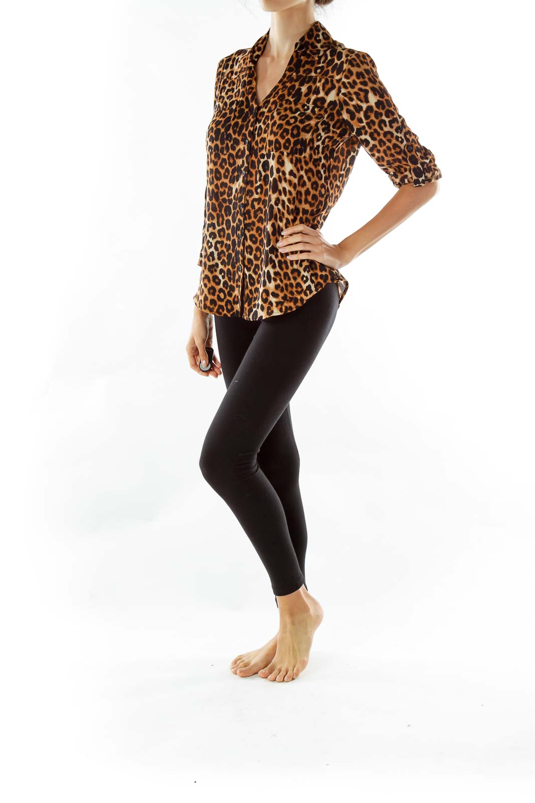 Black Brown Leopard Print Blouse