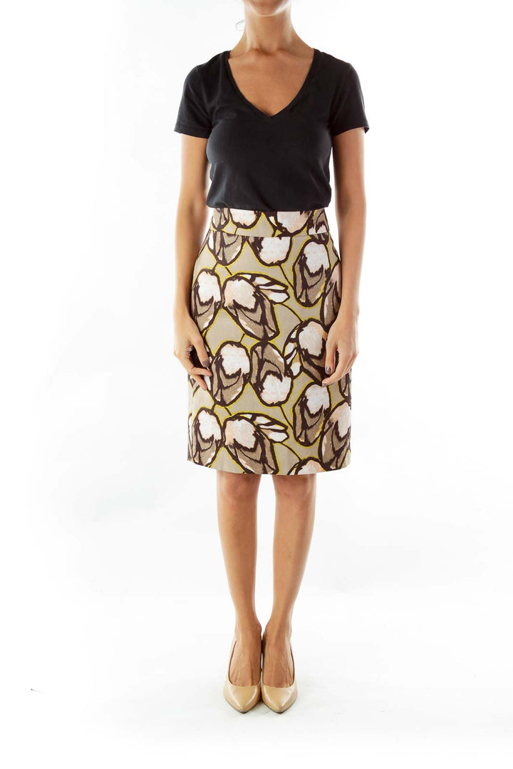 Brown Floral Pencil Skirt