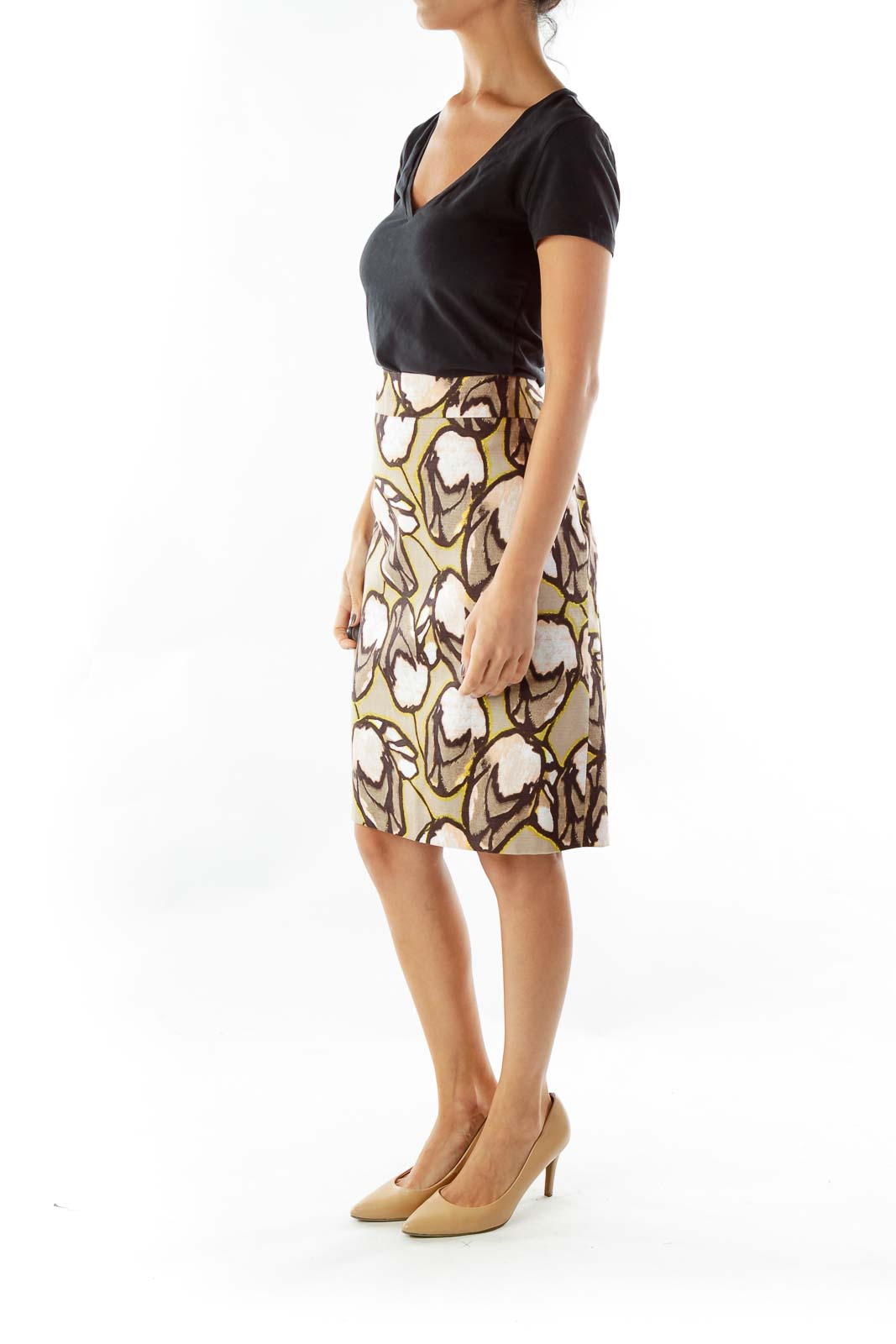 Brown Floral Pencil Skirt